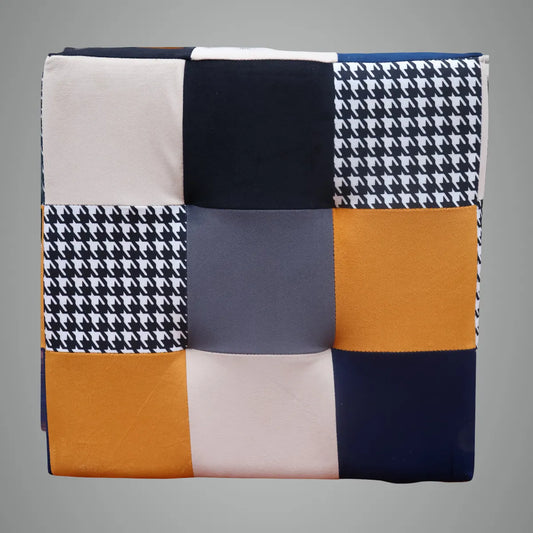 Multicolor Upholstered Patchwork Pouf Yellow For Home Decor