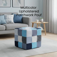 Blue Patchwork Pouf For Home Decor