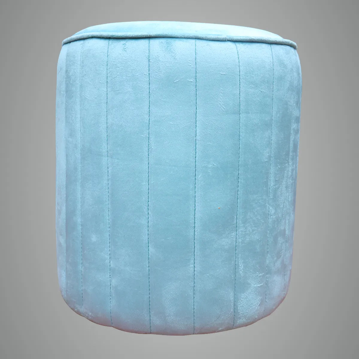 Aqua Blue Upholstered Round Pouf For Home Decor