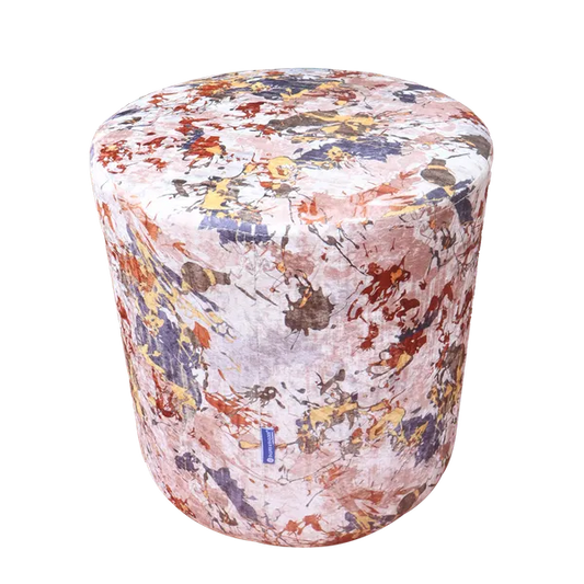 Pack Of 2 Maroon Eiffel Tower Printed Upholstered Round Pouf For Home Decor