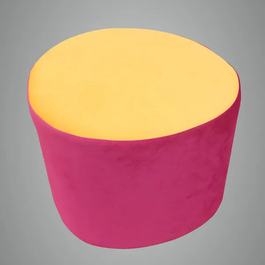 Maroon & Yellow Upholstered Egg Pouf For Home Decor