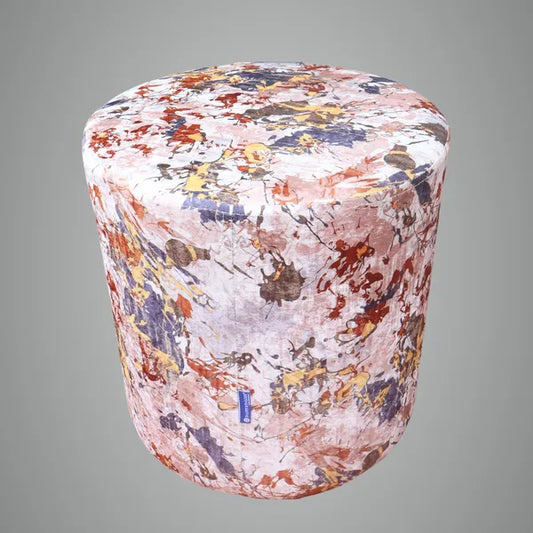 Abstract Paint Marron Upholstered Round Pouf For Home Decor