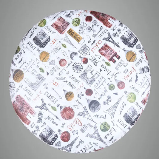 Eiffel Tower Printed Upholstered Round Pouf For Home Decor