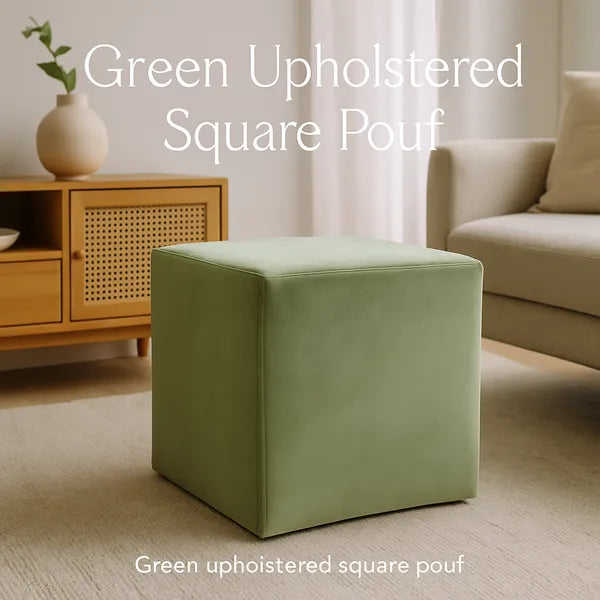 Green Upholstered Square Pouf For Home Decor