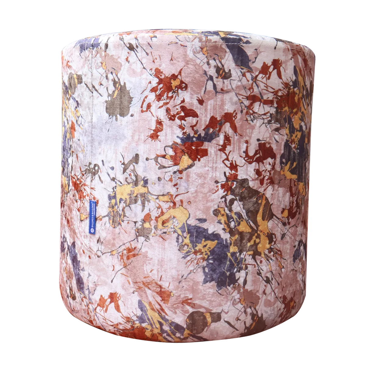 Pack Of 2 Maroon Eiffel Tower Printed Upholstered Round Pouf For Home Decor