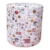 Pack Of 2 Maroon Eiffel Tower Printed Upholstered Round Pouf For Home Decor