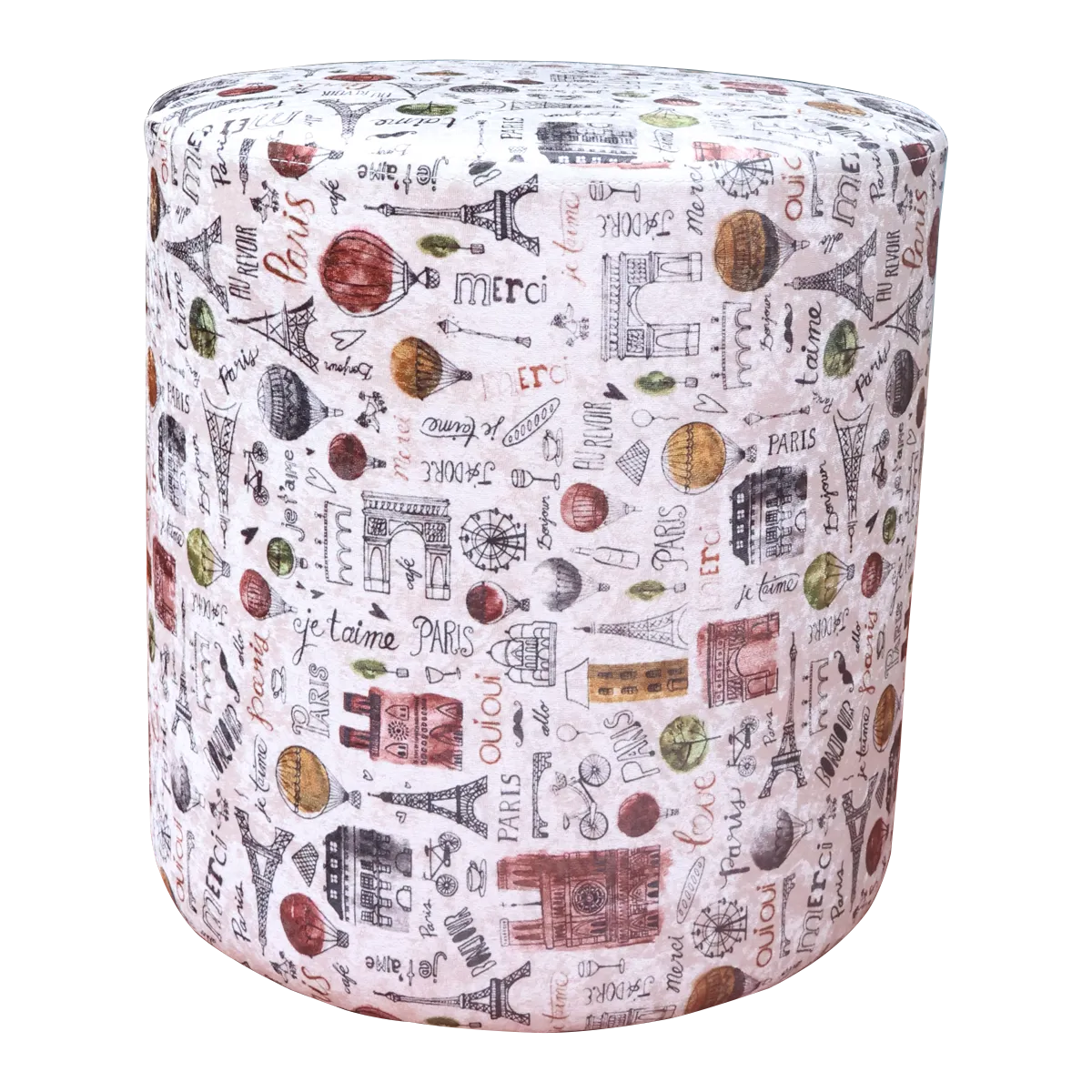 Eiffel Tower Printed Upholstered Round Pouf For Home Decor