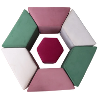 Pack Of 2 Light Green Upholstered Hexagon & Parallelogram Pouf For Home Dec