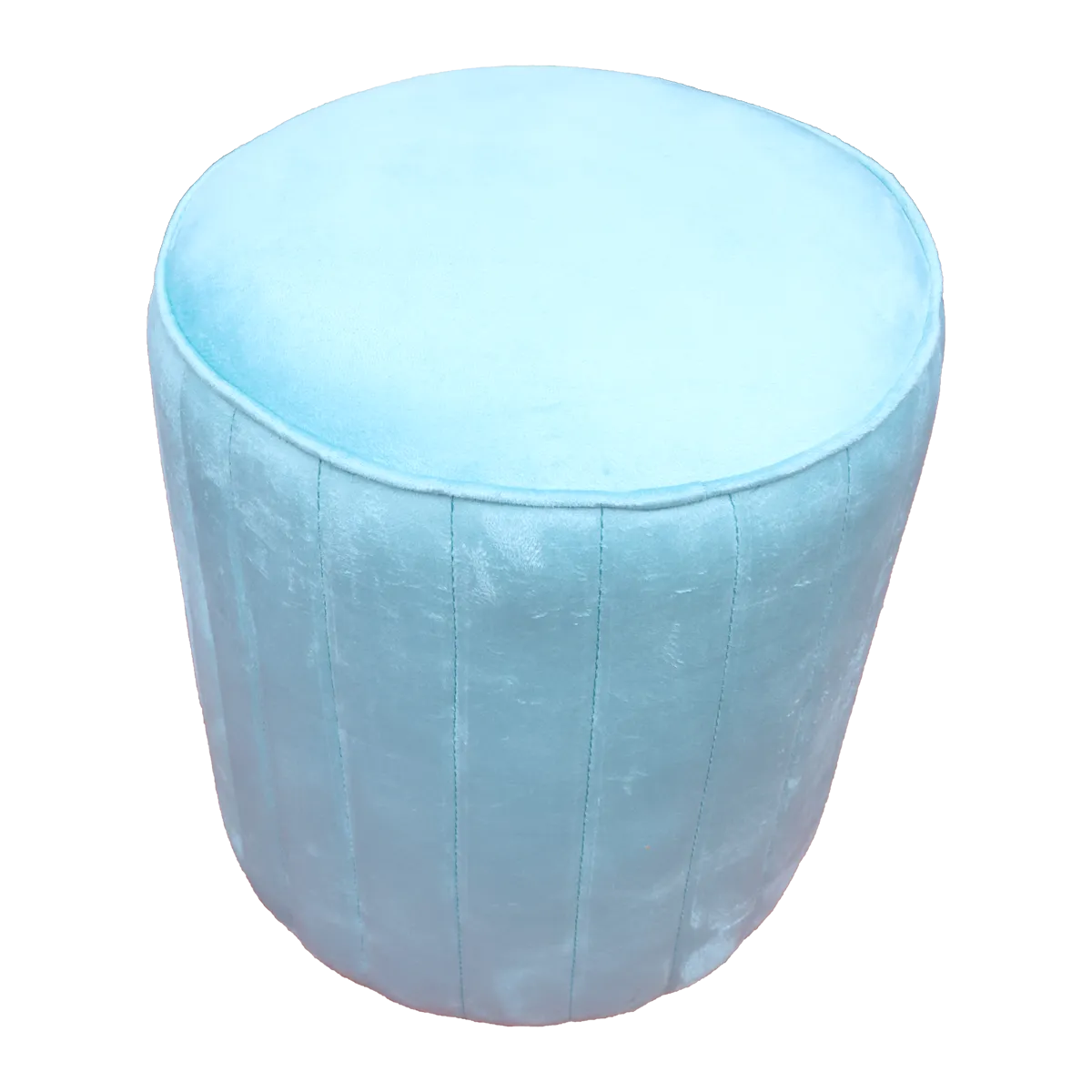 Aqua Blue Upholstered Round Pouf For Home Decor