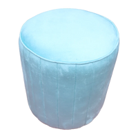 Aqua Blue Upholstered Round Pouf For Home Decor
