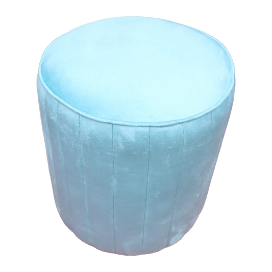 Aqua Blue Upholstered Round Pouf For Home Decor