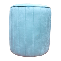 Pack Of 2 Dark Green Footstool Foot Stool & Aqua Blue Upholstered Round Pouf For Home Decor