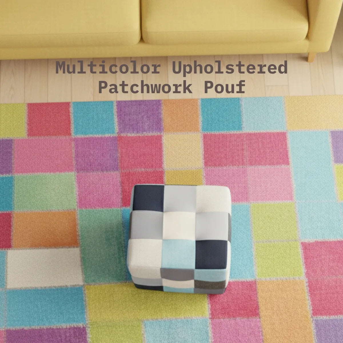 Blue Patchwork Pouf For Home Decor