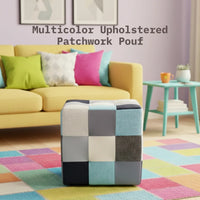 Blue Patchwork Pouf For Home Decor