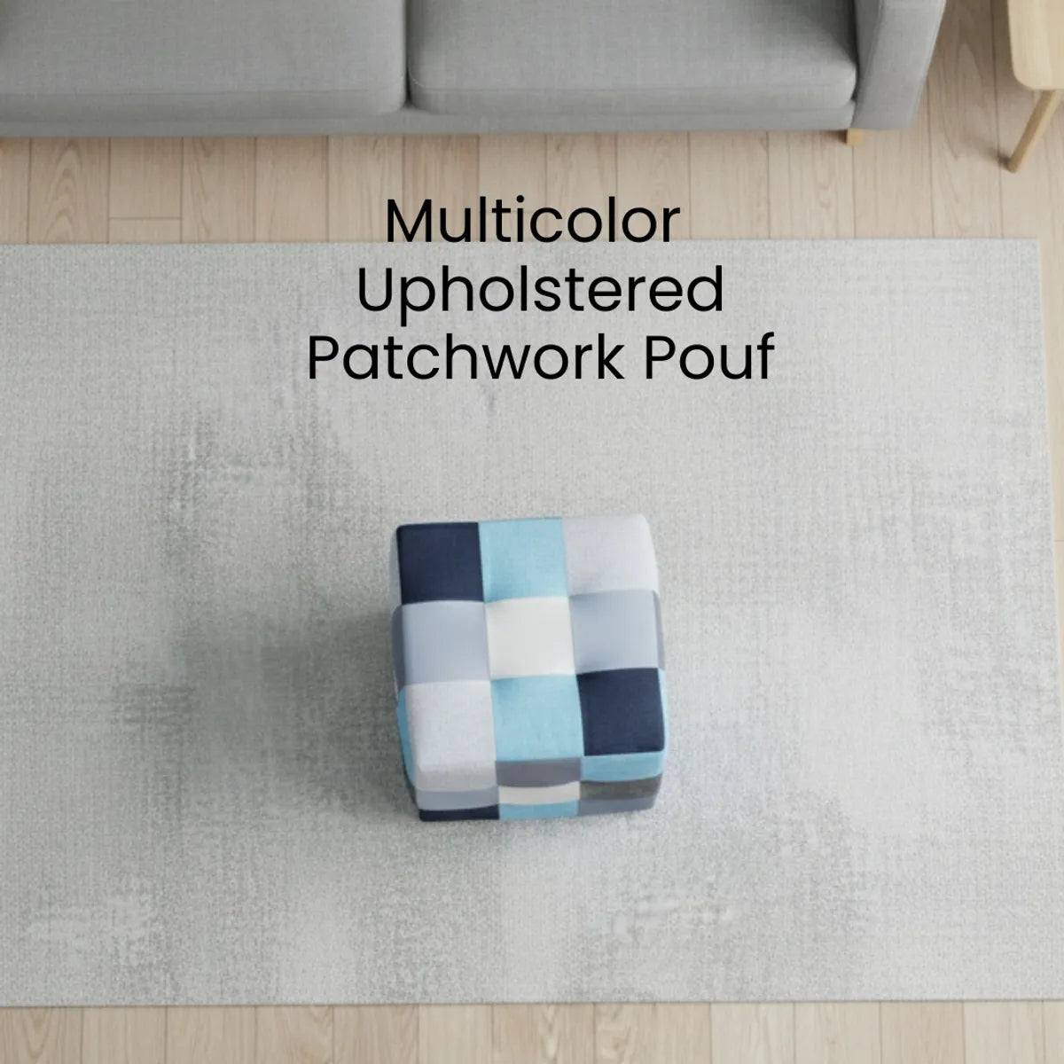 Blue Patchwork Pouf For Home Decor