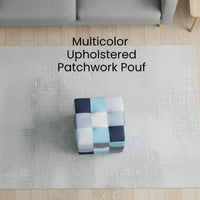 Blue Patchwork Pouf For Home Decor