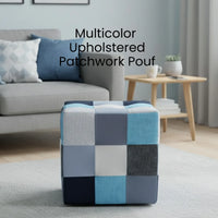 Blue Patchwork Pouf For Home Decor
