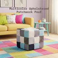 Blue Patchwork Pouf For Home Decor
