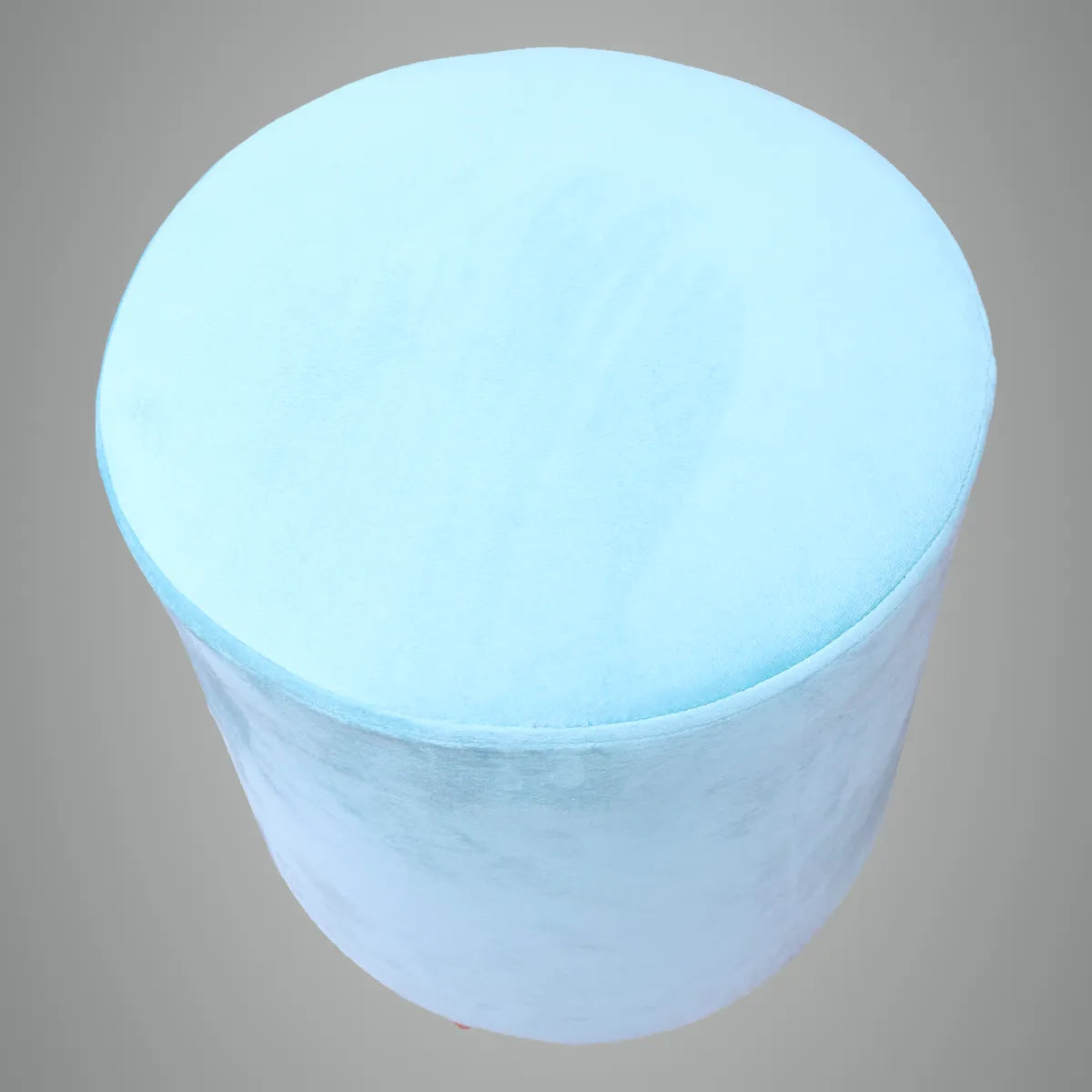 Solid Sky Blue Upholstered Round Pouf For Home Decor
