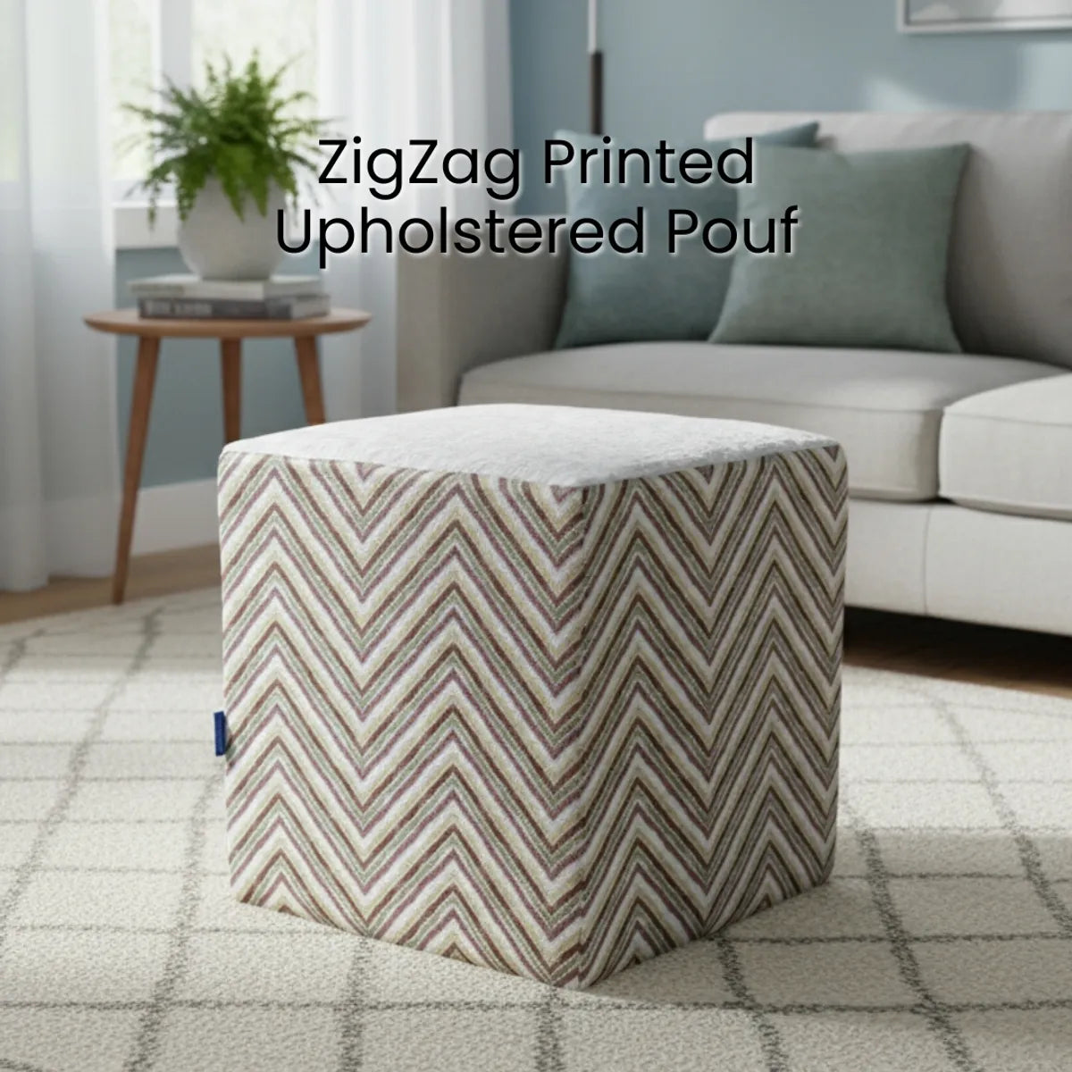 Zigzag Printed Square Pouf For Home Decor