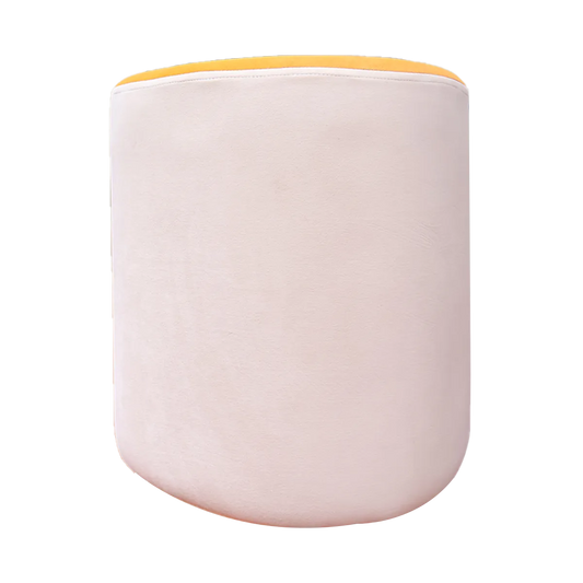 White & Yellow Upholstered Egg Pouf For Home Decor