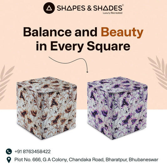 Brown Printed Upholstered Square Pouf For Home Decor