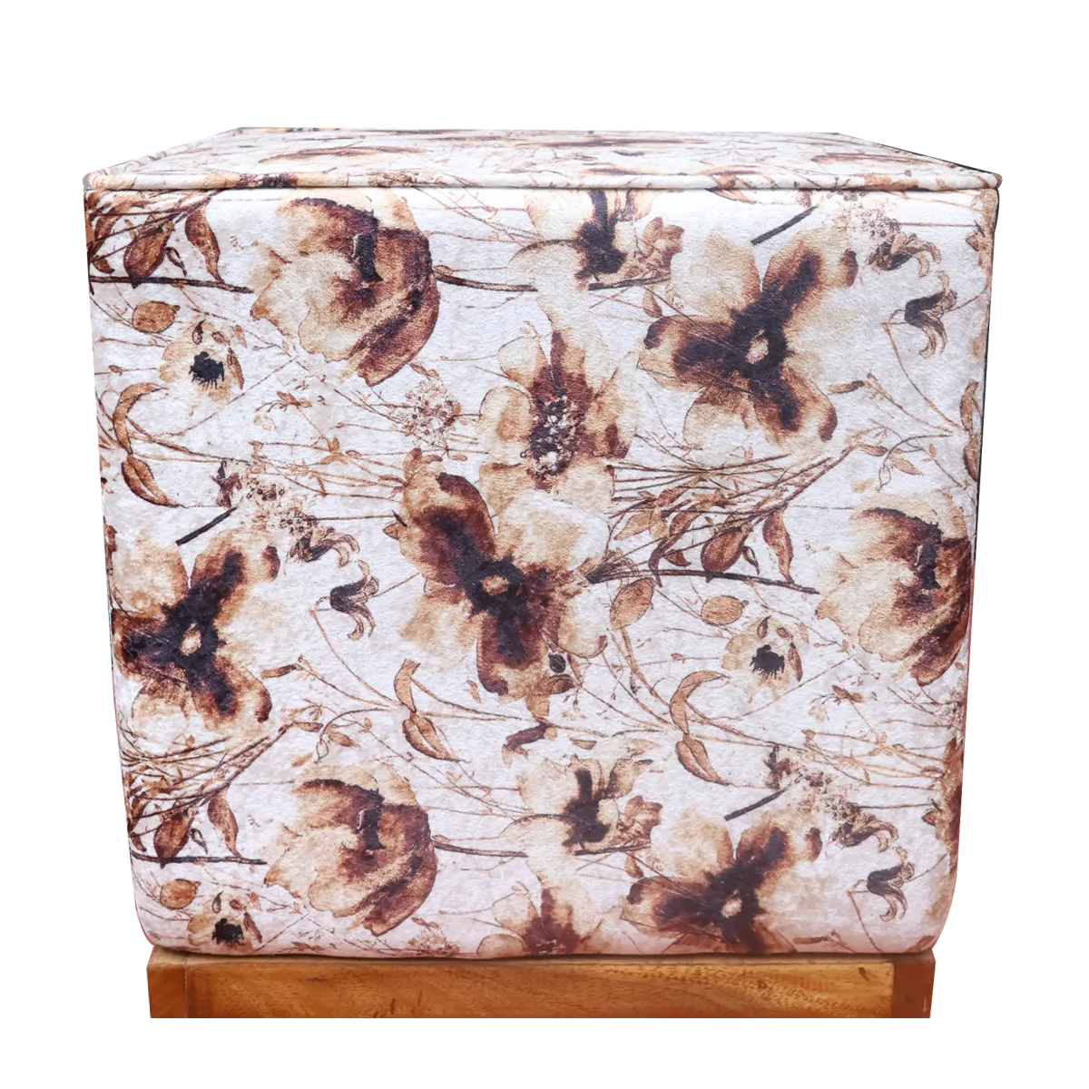 Pack Of 2 Black & White Upholstered Rectangular Ottoman & Brown Printed Upholstered Square Pouf For Home Decor