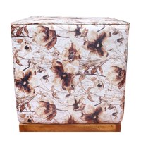 Pack Of 2 Black & White Upholstered Rectangular Ottoman & Brown Printed Upholstered Square Pouf For Home Decor