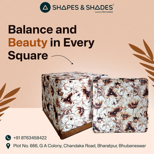 Brown Printed Upholstered Square Pouf For Home Decor