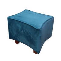 Pack Of 2 Dark Green Footstool Foot Stool & Aqua Blue Upholstered Round Pouf For Home Decor