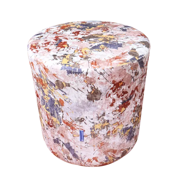 Pack Of 2 Maroon Eiffel Tower Printed Upholstered Round Pouf For Home Decor