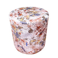 Pack Of 2 Maroon Eiffel Tower Printed Upholstered Round Pouf For Home Decor