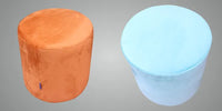 Pack Of 2 Sky & Orange Solid Upholstered Round Pouf For Home Decor