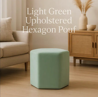 compare product Light Green Upholstered Hexagon Pouf For Home Decor
