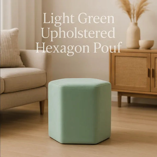 Light Green Upholstered Hexagon Pouf For Home Decor