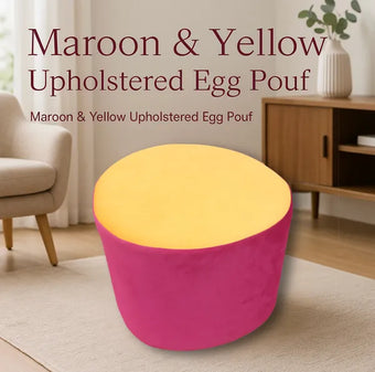 compare product Maroon & Yellow Upholstered Egg Pouf For Home Decor