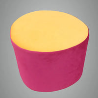 Maroon & Yellow Upholstered Egg Pouf For Home Decor