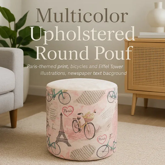 Multicolor Upholstered Round Pouf For Home Decor
