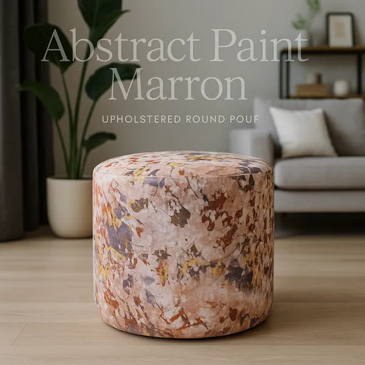Abstract Paint Marron Upholstered Round Pouf For Home Decor