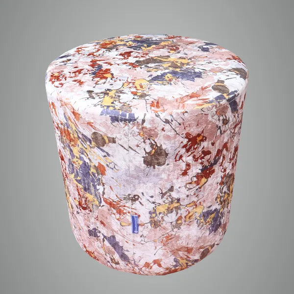 Abstract Paint Marron Upholstered Round Pouf For Home Decor