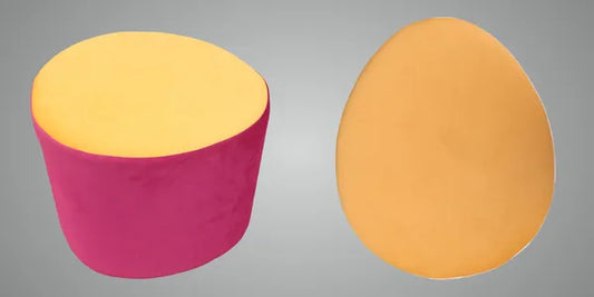 Pack Of 2 Maroon, White & Yellow Upholstered Egg Pouf For Home Decor