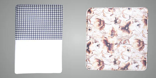 Pack Of 2 Black & White Upholstered Rectangular Ottoman & Brown Printed Upholstered Square Pouf For Home Decor