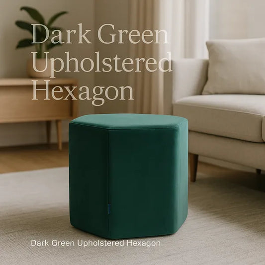 Dark Green Upholstered Hexagon Pouf For Home Decor
