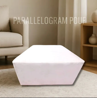compare product Off White Upholstered Parallelogram Pouf For Home Decor