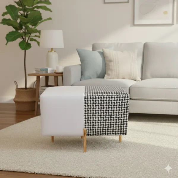 Black & White Upholstered Rectangular Ottoman For Home Decor