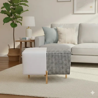 compare product Black & White Upholstered Rectangular Ottoman For Home Decor