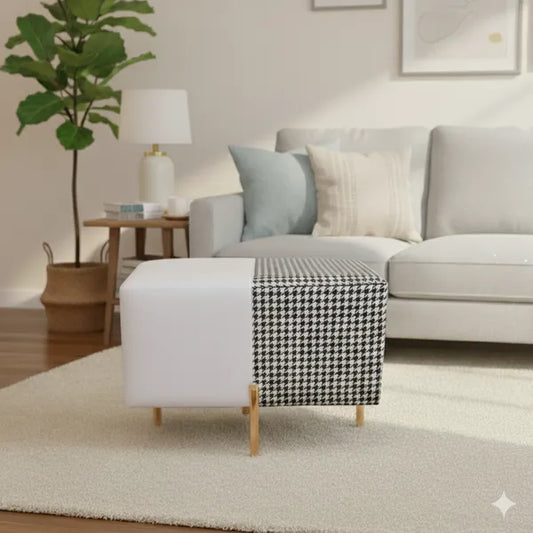 Black & White Upholstered Rectangular Ottoman For Home Decor