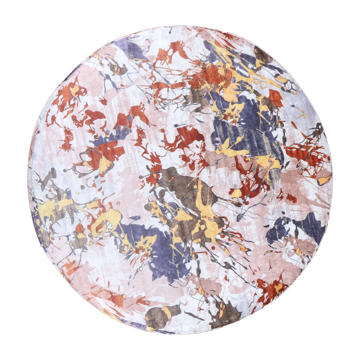 Abstract Paint Marron Upholstered Round Pouf For Home Decor