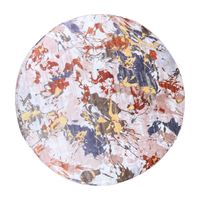 Abstract Paint Marron Upholstered Round Pouf For Home Decor