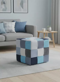 Blue Patchwork Pouf For Home Decor